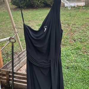 MSK Black One-Shoulder Ruched Dress Medium
